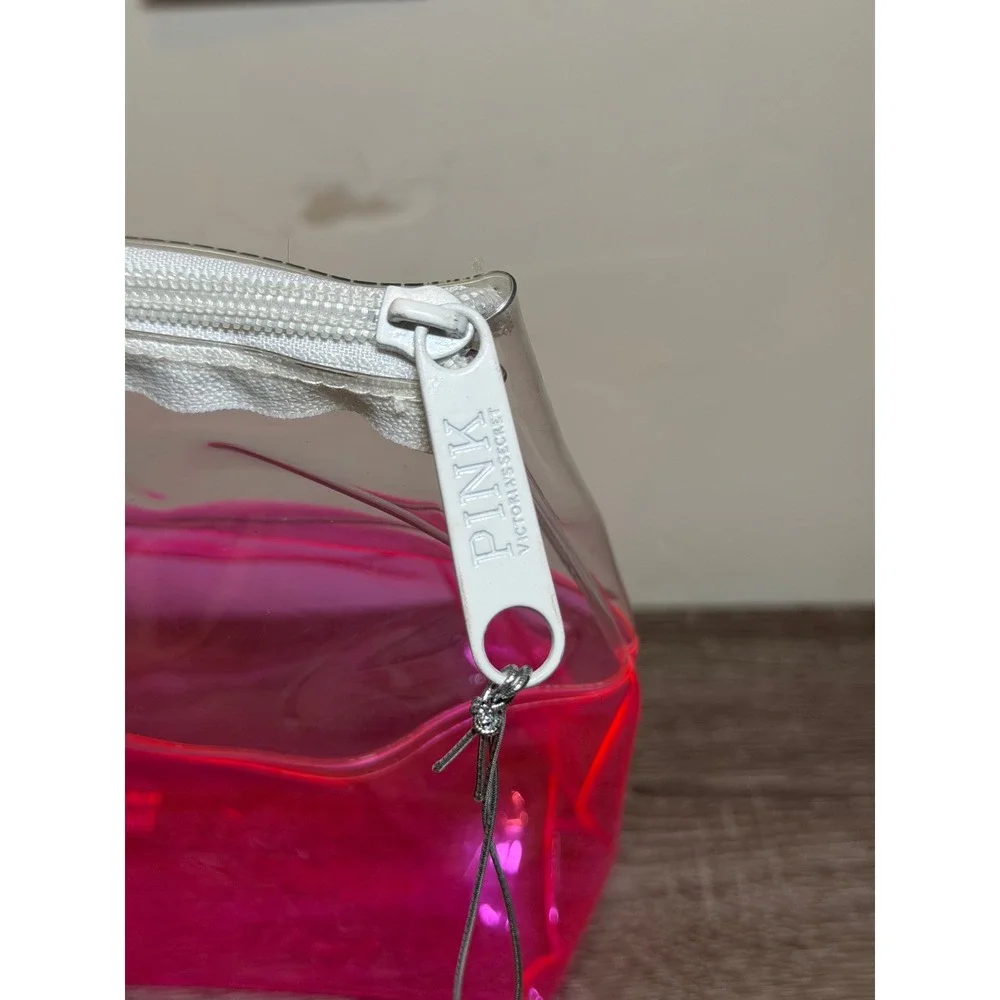 NWT Victoria's Secret PINK Makeup Bag Y2K Clear Neon Pink Cosmetic Pouch